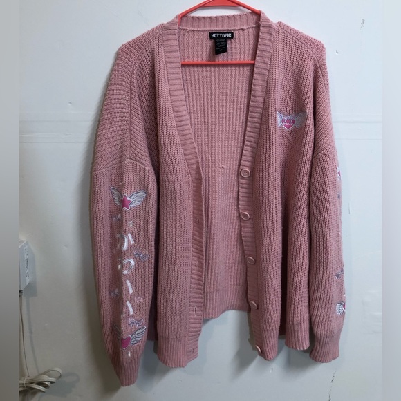 Hot Topic Pink Cardigan with Embroidered Details - Picture 1 of 3